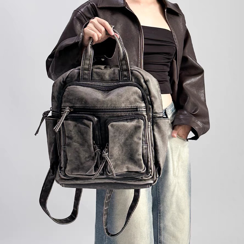 Luxo macio lavado couro do plu - Leather Backpack Vintage avaliação e preço