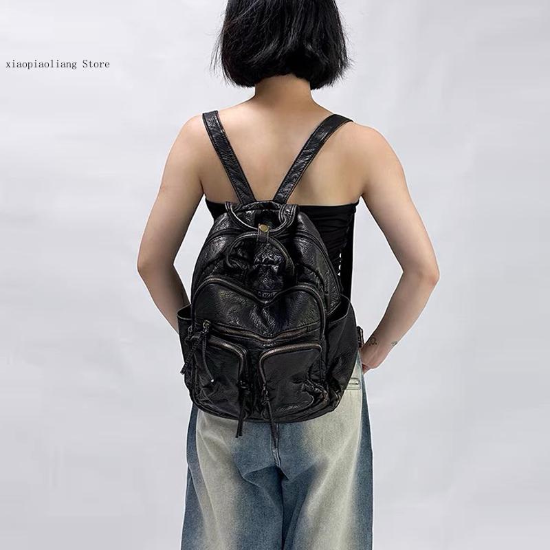 Luxo macio lavado couro do plu - Leather Backpack Vintage avaliação e preço