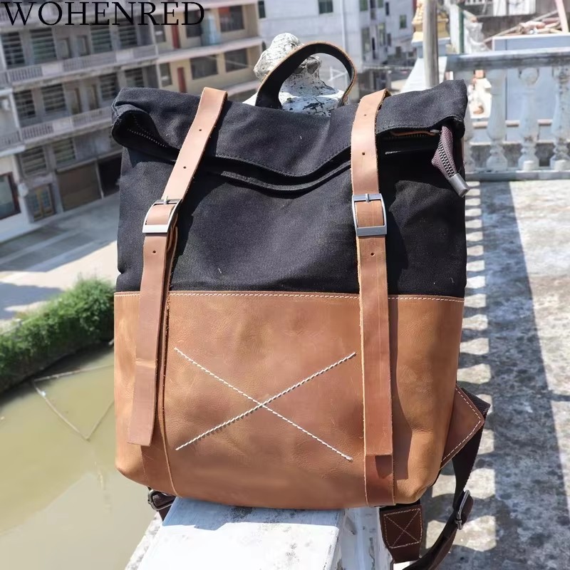 Mochila masculina de lona ence - Leather Backpack Vintage avaliação e preço