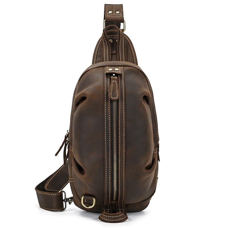 Bolsa de peito de couro real m - Sling Backpack Shoulder avaliação e preço