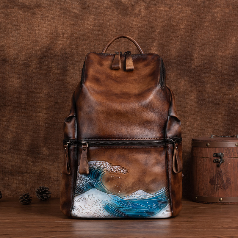 Genuíno couro macio real das m - Leather Backpack Vintage avaliação e preço