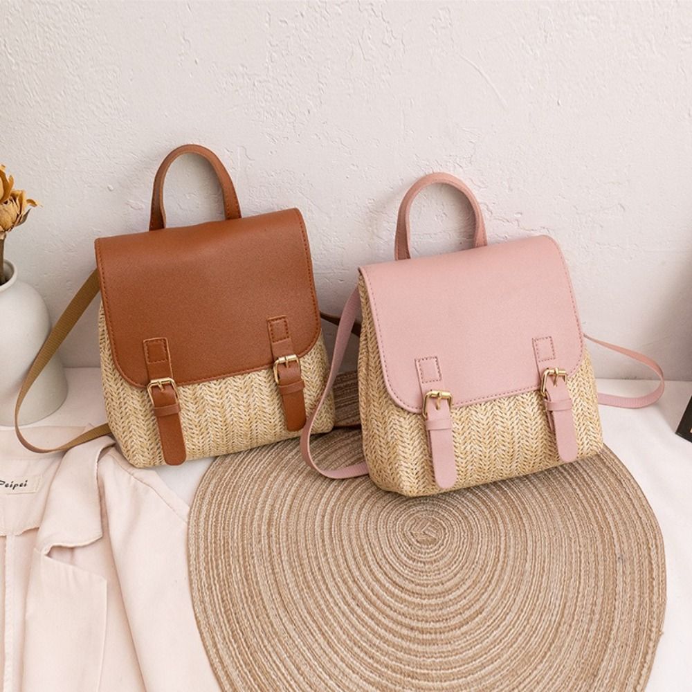 Mochila de Palha em Couro PU c - Leather Backpack Vintage avaliação e preço