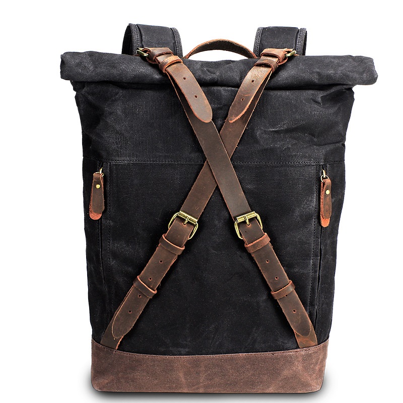 Retro lona mochilas de couro p - Leather Backpack Vintage avaliação e preço